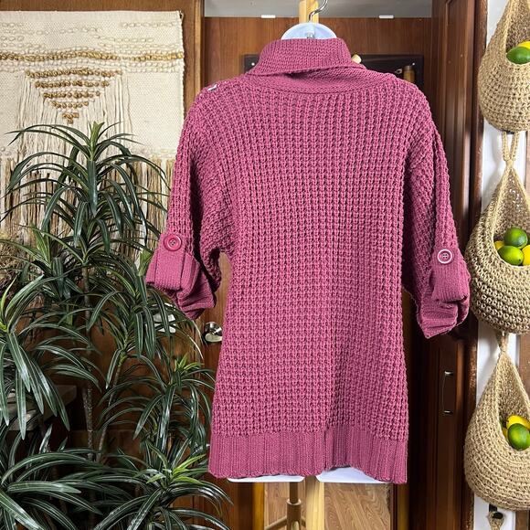 Y2K Cowl Neck Sweater M | Berry Burgundy Vintage Chunky Waffle Knit Soft Grunge - Picture 2 of 11
